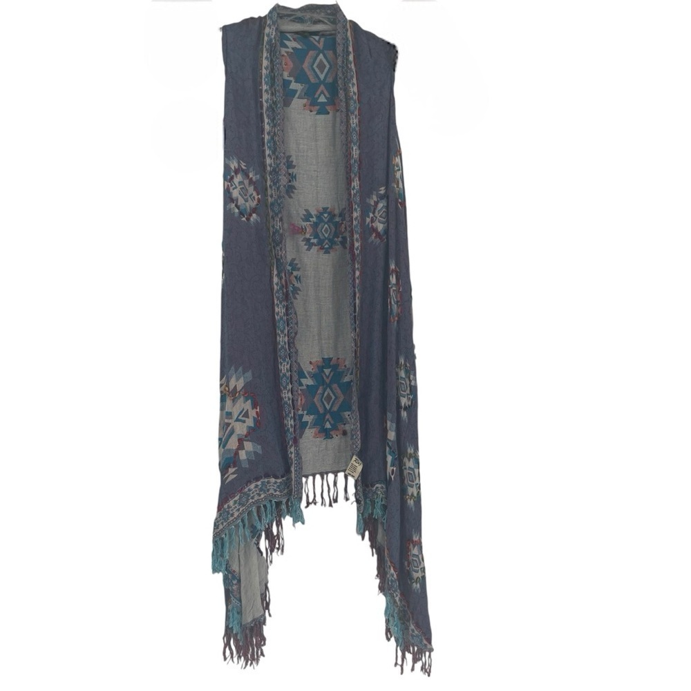 Raj Vest Women’s NWT Fringe Waterfall Multicolor One Size Aztec Longline